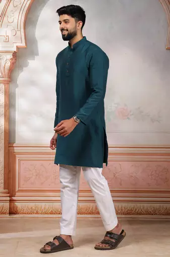 Teal woven fancy kurta payjama for men