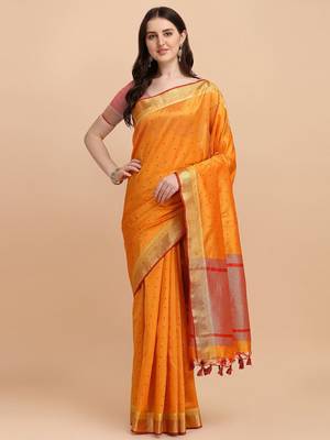Woven Design Zari Silk Cotton Bandhani Saree 1