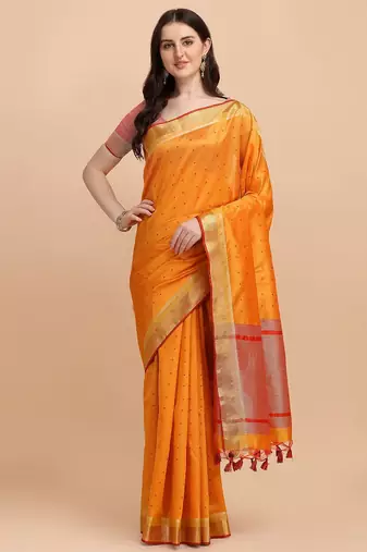 Woven Design Zari Silk Cotton Bandhani Saree
