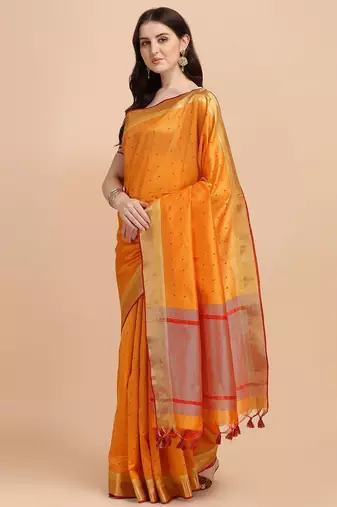 Woven Design Zari Silk Cotton Bandhani Saree
