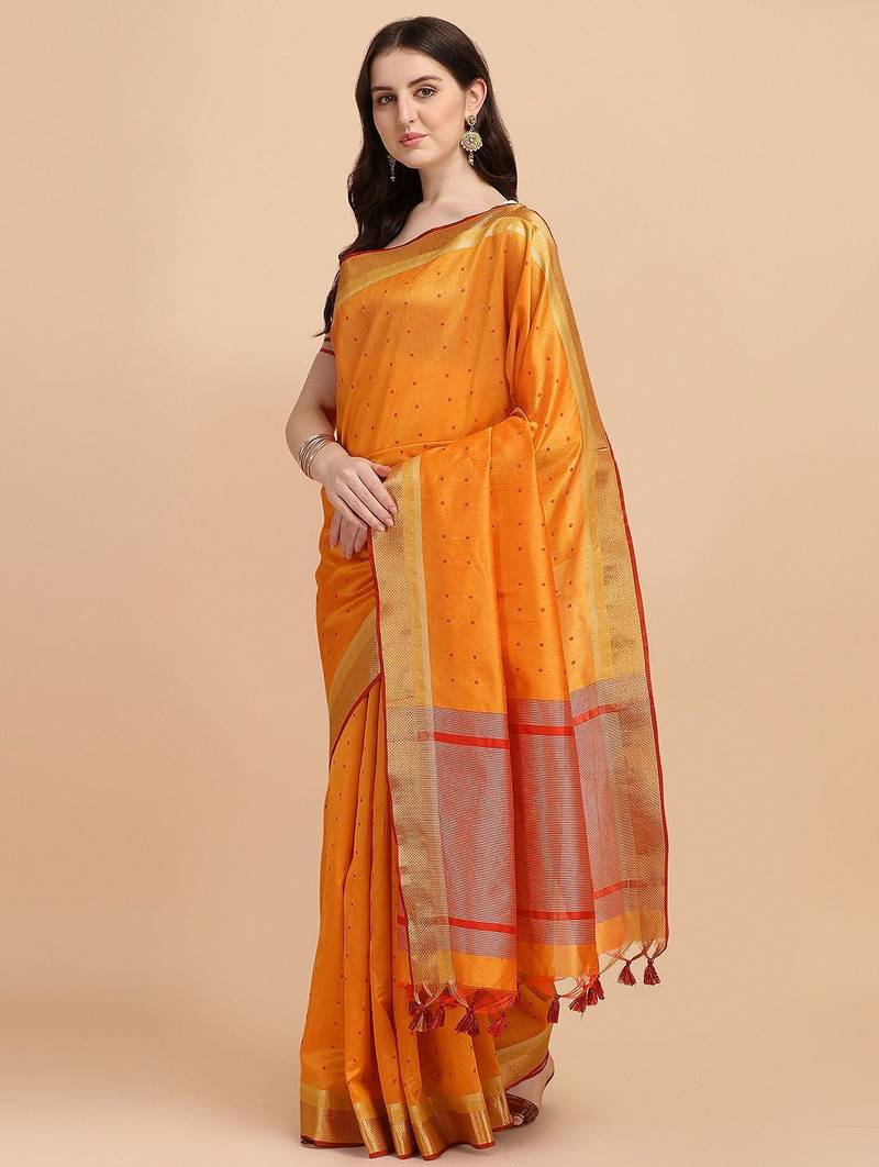 Woven Design Zari Silk Cotton Bandhani Saree