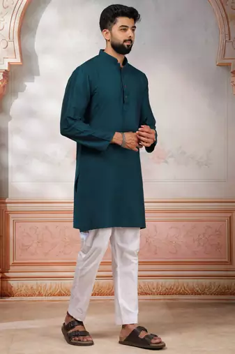 Teal woven fancy kurta payjama for men