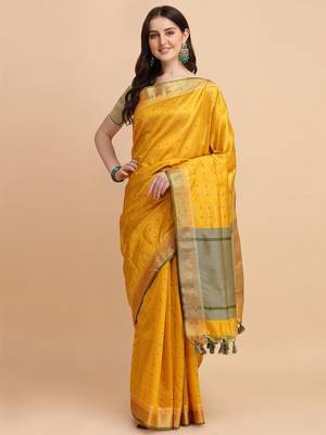 Woven Design Zari Silk Cotton Bandhani Saree 1