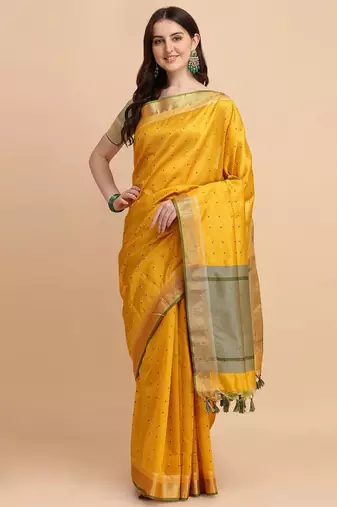 Woven Design Zari Silk Cotton Bandhani Saree