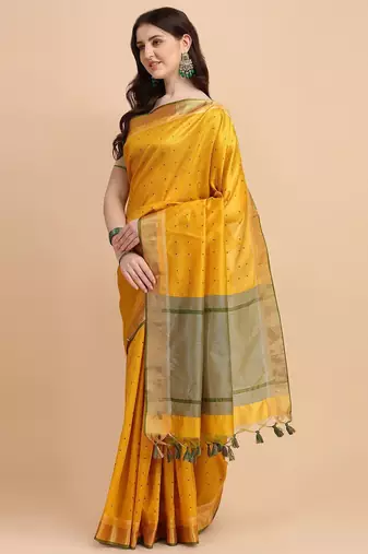 Woven Design Zari Silk Cotton Bandhani Saree