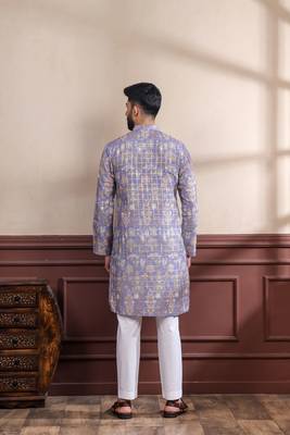 Lavender color smart printed ethnic kurta payjama for ceremonial looks 2