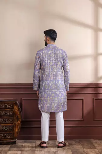 Lavender color smart printed ethnic kurta payjama for ceremonial looks