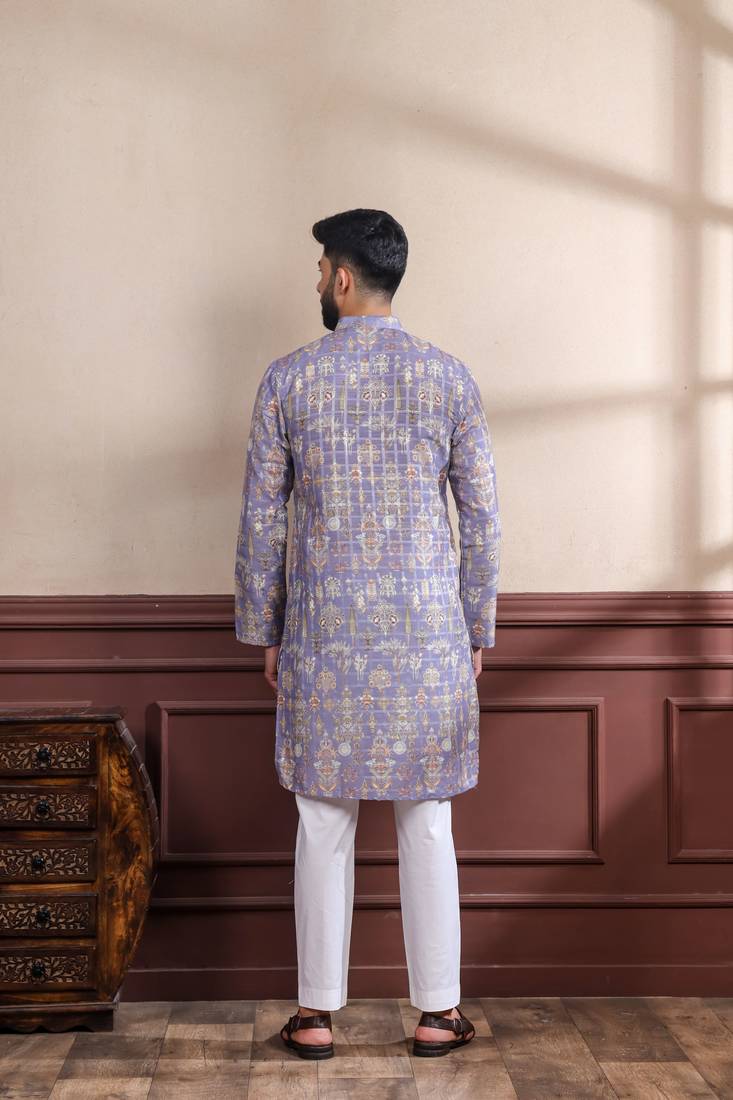 Lavender color smart printed ethnic kurta payjama for ceremonial looks