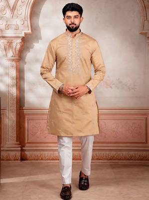 Chikoo embroidered fancy kurta payjama for men 1