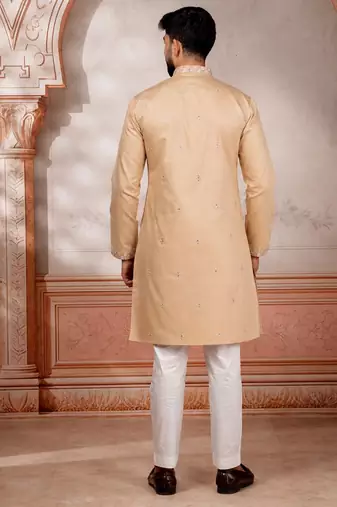 Chikoo color embroidered fancy wedding special kurta payjama for men
