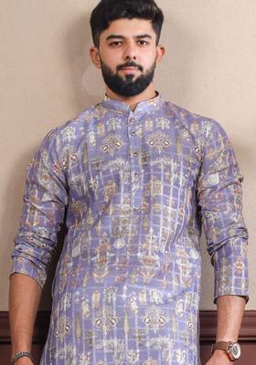 Lavender color smart printed ethnic kurta payjama for ceremonial looks 3
