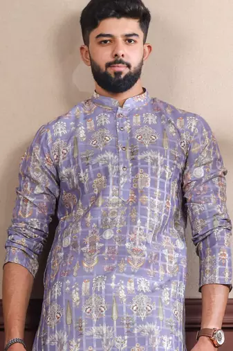 Lavender color smart printed ethnic kurta payjama for ceremonial looks