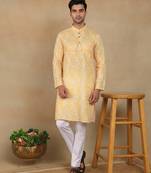 Mustard linen fabric kurta payjama