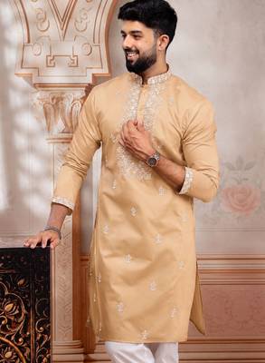 Chikoo embroidered fancy kurta payjama for men 3