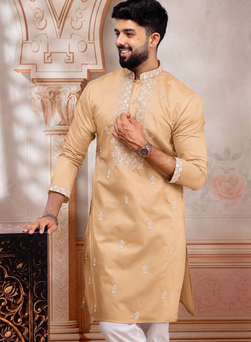 Chikoo embroidered fancy kurta payjama for men