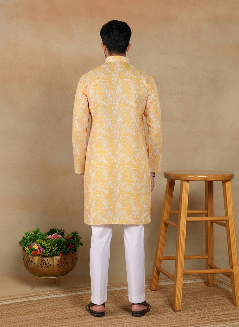 Mustard linen fabric kurta payjama