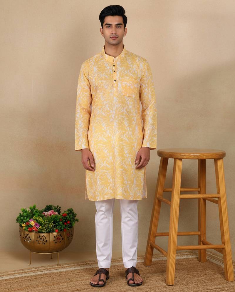 Mustard linen fabric kurta payjama