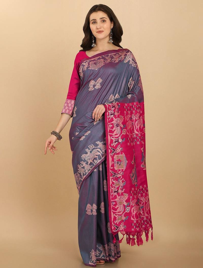 Woven Design Zari Bhagalpuri Saree