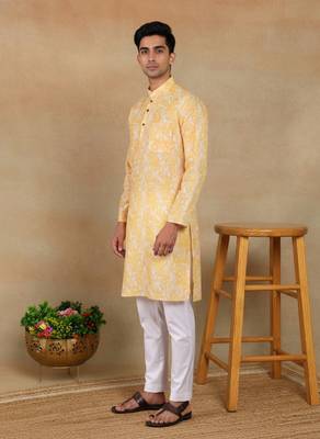 Mustard linen fabric kurta payjama 5