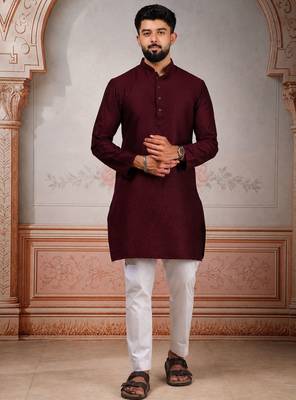 Wine woven fancy kurta payjama for men 1