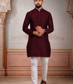 Wine woven fancy kurta payjama for men