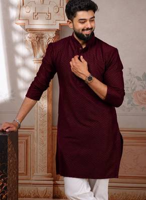 Wine woven fancy kurta payjama for men 3