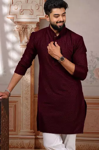 Wine woven fancy kurta payjama for men