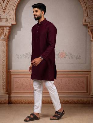 Wine woven fancy kurta payjama for men 4