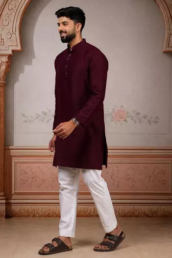 Wine woven fancy kurta payjama for men