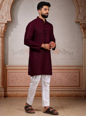 Wine woven fancy kurta payjama for men 5