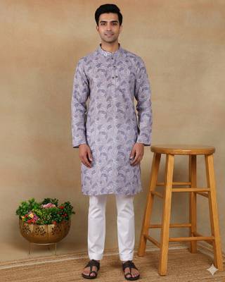Violet linen fabric kurta payjama 1
