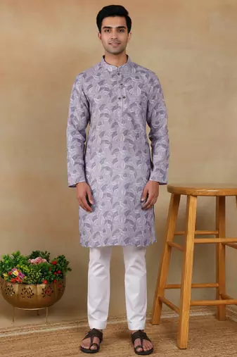 Violet color smart linen fabric ceremonial kurta payjama for boys