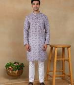 Violet linen fabric kurta payjama