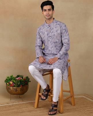 Violet linen fabric kurta payjama 4