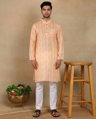 Peach linen fabric kurta payjama 1