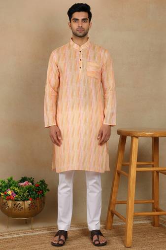 Peach linen fabric kurta payjama