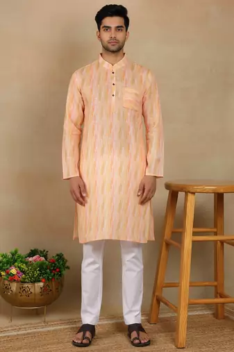 Peach linen fabric kurta payjama