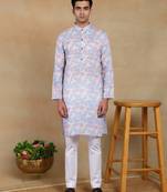 Lavender linen fabric printed ethnic looks kurta payjama for men