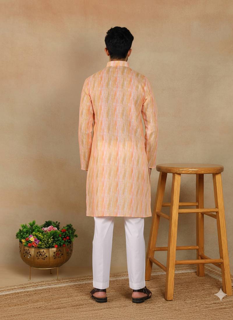Peach linen fabric kurta payjama