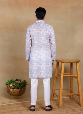 Lavender linen fabric printed ethnic looks kurta payjama for men 2