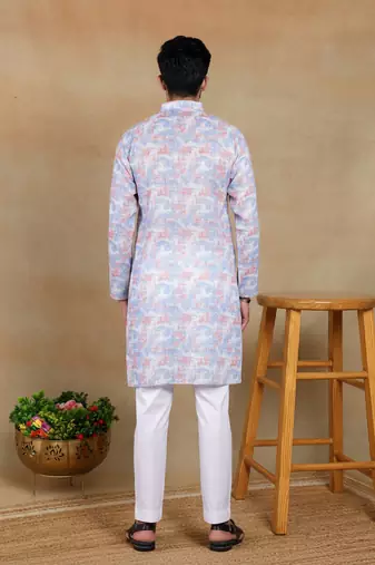 Lavender color smart linen  fabric designer printed ethnic looks kurta payjama for men
