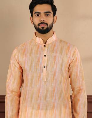 Peach linen fabric kurta payjama 3