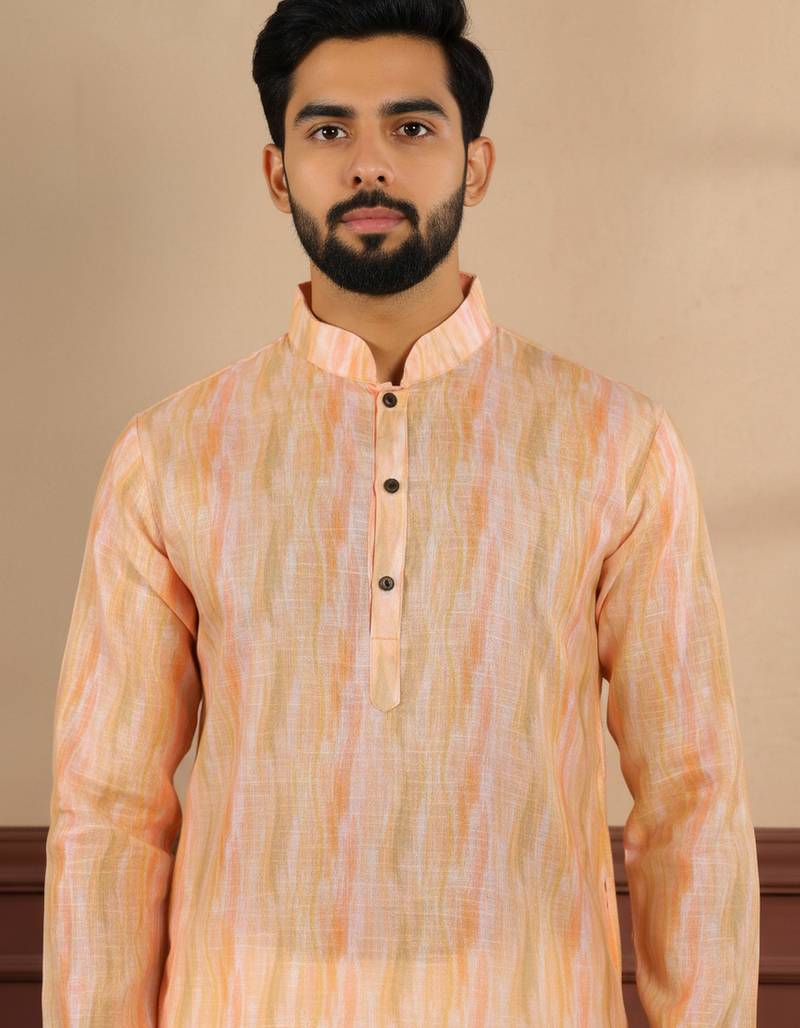 Peach linen fabric kurta payjama