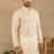 Cream linen fabric printed ethnic looks kurta payjama for men