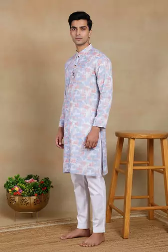 Lavender color smart linen  fabric designer printed ethnic looks kurta payjama for men