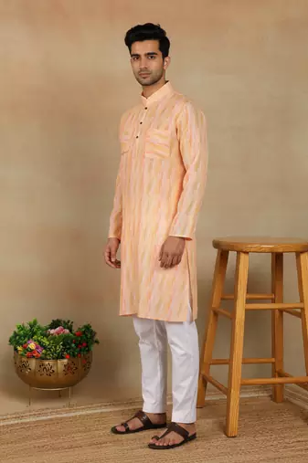 Peach linen fabric kurta payjama