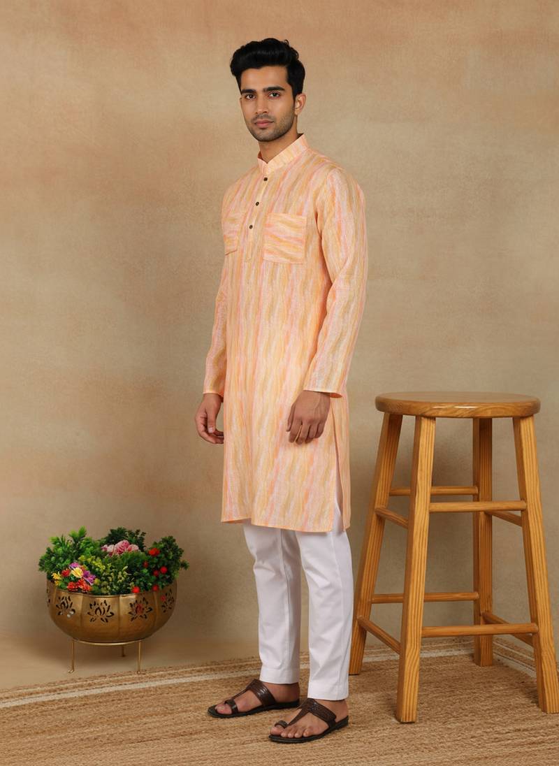 Peach linen fabric kurta payjama