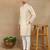 Cream linen fabric printed ethnic looks kurta payjama for men