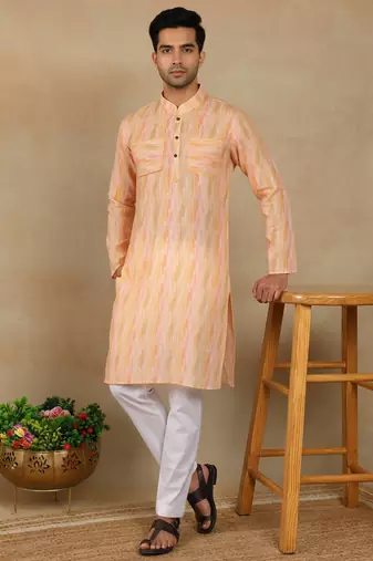 Peach linen fabric kurta payjama