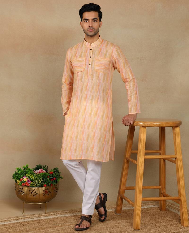 Peach linen fabric kurta payjama